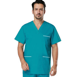 Haut de blouse d'infirmière unisexe d'été, personnalisable avec logo (service OEM), à manches courtes, en sergé d'hôpital élastique, avec détection d'aiguilles et thermocollage sans couture - Product Image 1