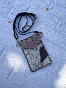 Unique Designer Phone <b>Purse</b> Handbag Real Cowhide Fur Hand Tooled Carving Leather Bag <b>Small</b> Size Bags Pouch Designer Bag - Product Image 4