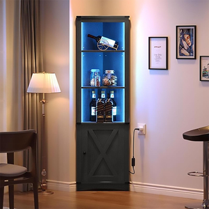 Mueble <span class=keywords><strong>Bar</strong></span> Esquinero Rústico al por Mayor con Luces LED, Gabinete de Almacenamiento de Licores de Madera Negra, Vitrina Alta para el Hogar - Product Image 4