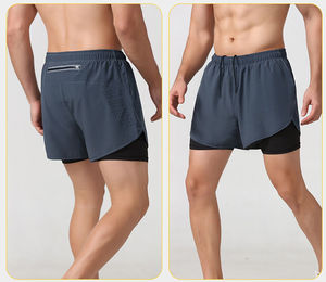 MFG-Short de musculation respirant 2-en-1 pour hommes, motif solide, avec taille et poches intérieures - Product Image 4