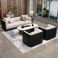 Ensemble de canapés de bureau modernes en cuir bicolore, canapé de réception exécutif 3+1 places en cuir pour bureau