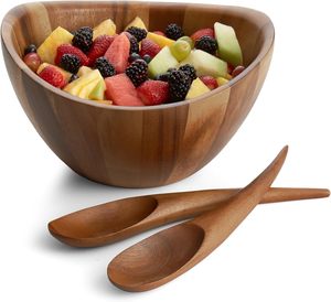 Juego de ensaladeras de madera de 3 piezas Gourmet Harmony | Ensaladera grande de 12 pulgadas con utensilios para servir | Tosser de ensalada de madera de acacia - Product Image 2