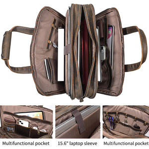 Professional 100% Cowhide Leather <b>Laptop</b> Bags Business Low Price Handcrafted <b>Handbag</b> Briefcase Organizer Compartments Waterproof - Product Image 2