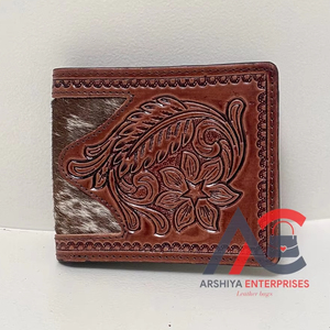 2024 Best Seller hecho a mano vaquero cuero genuino Floral mano Tooled Western Men Wallet con tallado a mano última Cartera de lujo para hombres - Product Image 1