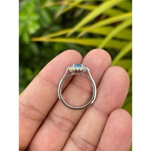 925 <b>Silver</b> Blue Topaz <b>Statement</b> <b>Ring</b> Oval Cut Gemstone Geometric Pattern Engagement IGI Certified Rhodium Plated - Product Image 4
