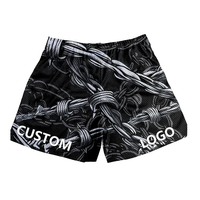Shorts décontractés pour hommes avec logo personnalisé, imprimé fil de fer barbelé, taille mi-haute, élastiques, respirants, en polyester, impression par sublimation