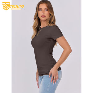 Camisetas recortadas blancas personalizadas para mujer al por mayor, Top corto ajustado de algodón transpirable para bebé, diseño informal con estampado de pantalla - Product Image 5