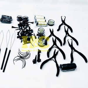 Nouvelles pinces à extensions capillaires en acier inoxydable noir, kit d'outils pour micro-tresses, aiguilles à fil et peigne - Product Image 2