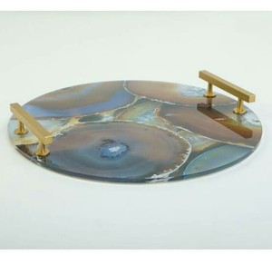 Bandejas de ágata blanca de gran oferta para el hogar y el hotel Bandeja de servicio de ágata con mango de metal Bandeja de joyería de ágata para artículo de regalo de la India - Product Image 3