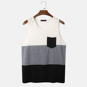 OEM hombres sin mangas Patchwork pecho bolsillos Preppy Tank Tops Casual verano moda para hombres verificada calidad superior - Product Image 1