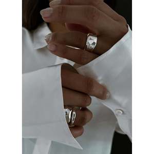 Orion Statement <b>Ring</b> Silver Signet with <b>Boho</b> Vintage Style Platinum with Smooth Cut Stone Rhodium Plated Everyday Wear - Product Image 2