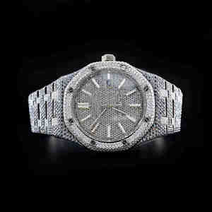 นาฬิกาข้อมือผู้ชายหรูหรา ระบบจักรกล หน้าปัดทรงเหลี่ยม สายสแตนเลส ปรับแต่งได้ ประดับเพชรโมอิสซาไนต์ VVS สีขาวเต็มเรือน ระดับธุรกิจ - Product Image 1