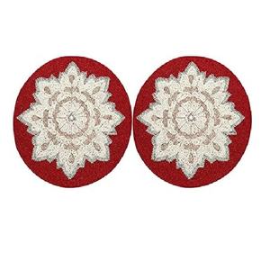 Customized Red and Cream Embroidered Linen Placemats with <b>Glass</b> Beads Wholesale Price Packaged in Carton - Product Image 1