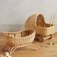 Poupée en rotin en osier Poussette Landau fait à la main pour enfants Faire semblant de jouer et accessoires photo Cadeau