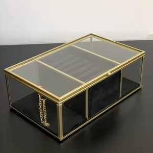 Boîte de rangement pour bijoux en verre de luxe moderne, cadre en laiton doré, organisateur rectangulaire, boîte décorative en verre mercure, boîte cadeau - Product Image 2