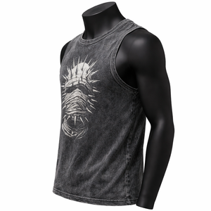 Camiseta sin mangas para hombre con lavado ácido, gráfico de calavera con púas, estilo gótico streetwear, vintage, camiseta muscular con efecto lavado, estilo punk, chaleco de algodón - Product Image 4