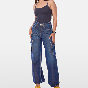 ODM/OEM pantalones vaqueros cargo boyfriend de cintura baja para mujer pantalones cargo con bolsillo con solapa térmica a la moda éxito de ventas - Product Image 1