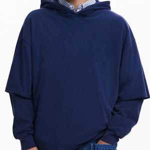 เสื้อฮู้ดแขนยาวสีพื้นแบบกำหนดเอง ดีไซน์ใหม่ ทรงโอเวอร์ไซส์ สวมใส่สบาย เสื้อฮู้ดแขนสองชั้นสำหรับผู้ชาย - Product Image 6