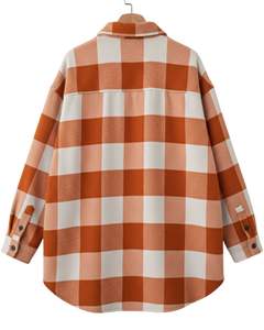 Chemise-veste surdimensionnée à carreaux blancs et orange rouille pour homme, personnalisée, à manches longues, boutonnée, chaude, pour l'hiver - Product Image 2