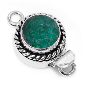 Piedra preciosa Esmeralda 1 hebra, 2 y 3 hebras cierre de caja redonda antiguo Starling plateado 24X19X10MM Cierre de fabricación de joyas B619 - Product Image 3