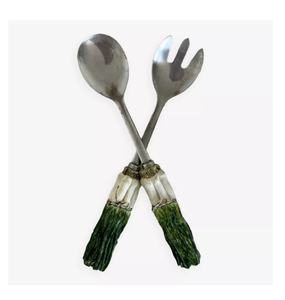 Cuillère et fourchette de serveur de salade en laiton plaqué or avec poignée de feuille pour ustensiles de cuisine et table à manger fourchette à fruits avec produits en vente - Product Image 5