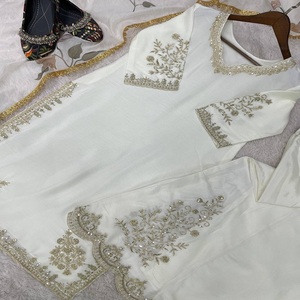 Traje Sharara de trabajo de secuencia bordada de piel sintética de seda Chinon de boda de último diseñador de FabZone - Product Image 2