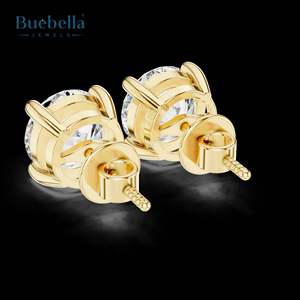 Gran oferta, joyería fina para mujer, plata 925 y oro macizo de 18 quilates, pendientes de tuerca con diamantes de moissanita, elegantes pendientes de tuerca de oro de 18 quilates - Product Image 3