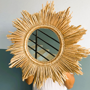 Water hyacinth mirrors for home decoration good quality woven mirror low cost for retailer - Product Image 1