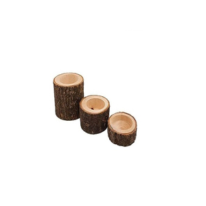 Bougeoirs en bois faits à la main Lot de 3 bougeoirs en bois de manguier gris anthracite vieilli d'Inde - Product Image 2