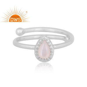 แหวนพลอยมูนสโตนสีขาวธรรมชาติปรับได้เครื่องประดับเงินสเตอร์ลิงแบบล่าสุด - Product Image 2