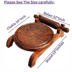 Premium Handicrafts Traditional Wooden Chakla Belan <b>Rolling</b> <b>Pin</b> Set with Stand Eco-Friendly Floral <b>Pattern</b> Kitchen Use - Product Image 3