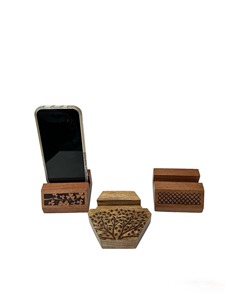 Custom Mini Wooden Phone Holder With Logo Portable <b>Desktop</b> <b>Stand</b> Wholesale Universal mango Sheesham Wood Phone <b>Stand</b> - Product Image 5