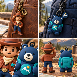 OEM ODM Custom 3D Soft PVC Cowboy Bear Figure Keychains with Wrist Strap for Corporate Promotional Gifts - Product Image 3