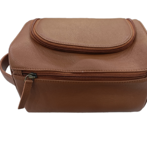 Bolsa organizadora de viaje con cremallera de doble capa, cuero genuino multifuncional para Kit de afeitado, duradero, geométrico de moda - Product Image 1