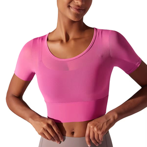 Vêtements de sport T-shirts pour femmes Vente en gros de t-shirts à col rond Hauts courts pour femmes Vêtements de sport Haut court ajusté T-shirts - Product Image 2