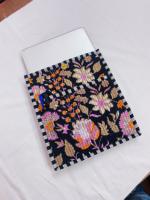 Pochette vintage matelassée en coton de 14 pouces pour MacBook, sacoche pour tablette à imprimé bloc, étui à rabat avec bouton, anti-poussière, antichoc, léger