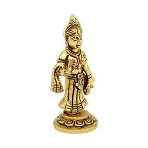 Idole Radha Rani en laiton, statue décorative Radha Kishori, Murti religieux hindou traditionnel, 10 cm, finition dorée - Product Image 2