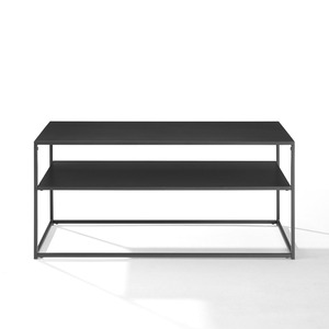 Mesa de metal negro rectangular Premium con 2 capas, decoración minimalista moderna de diseño, perfecta para espacios de sala de estar o dormitorio - Product Image 1