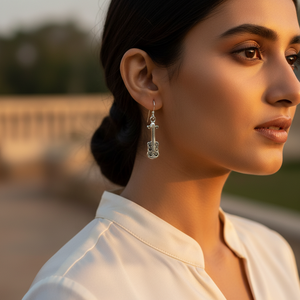 ต่างหูเงินแท้ 925 รูปทรงไวโอลินสำหรับผู้หญิง ประดับพลอยสีดำ เครื่องประดับแฟชั่น - Product Image 1