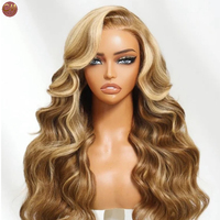 Luxuriöse 13x4 HD Transparente Lace Frontal Honigblonde Perücke mit Lockigen Wellen aus Echthaar für Frauen, Gebrauchsfertig