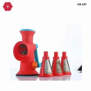 Râpe rotative 6 en 1, plastique, acier inoxydable, rouge, pliable, passe au lave-vaisselle, outil de cuisine pour légumes et fruits secs, fabriqué en Inde - Product Image 6