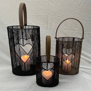Customized Vintage Iron <b>Candle</b> <b>Holders</b> Heart-Shaped Design Home Decor Christmas Glass <b>Lantern</b> 3 Sets Colors <b>Metal</b> <b>Candle</b> <b>Jars</b> - Product Image 1