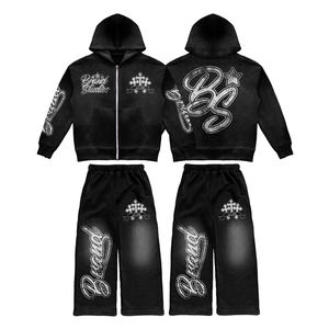 Ensembles de sweat-shirts et de pantalons de survêtement pour hommes personnalisés, lavage à l'acide délavé - Product Image 2