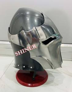 Casco Barbuta Armadura Diseño negro y plateado Cascos de caballero romano con forro interior Calibre 18 Disfraz funcional de Halloween usable - Product Image 3