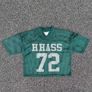 Camiseta de Malla de Algodón Personalizada al por Mayor, Estilo Jersey de Béisbol, con Estampado de Rayas, Corte Cuadrado, Cuello en V, Estilo Oversize y Corto - Product Image 4