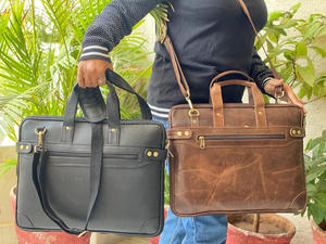 Nouveau véritable fait à la main véritable Crunch cuir bref ordinateur portable sac de messager étui pour ordinateur portable porte-fichier bureau utilisation sac ordinateur portable sacs à bandoulière - Product Image 5