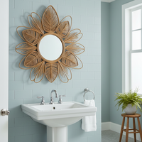 Miroir mural rond bohème en rotin fait main écologique Econa, léger et durable avec bordure encadrée, motif floral décoratif