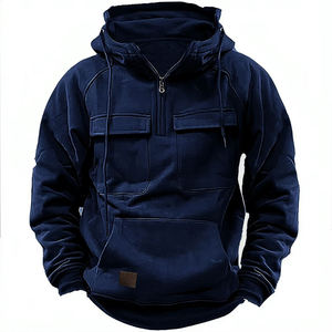 Sudadera con Capucha Personalizada para Hombre, Invierno, 100% Algodón, Estilo Casual, Cierre de Cremallera 1/4, con Bolsillos Tipo Cargo y Logotipo Personalizado - Product Image 1