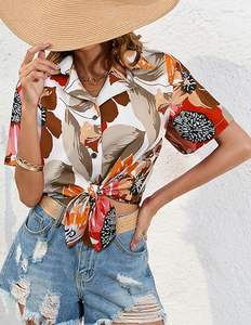 Conception personnalisée chemise hawaïenne vêtements de plage pour les femmes été à manches courtes chemise chemisier femmes hauts pour les vacances chemises hawaïennes - Product Image 5