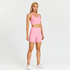 Conjunto de Yoga a la moda, ropa deportiva, conjunto de Yoga, trajes de gimnasio, Top corto acolchado, sujetador, bolsillos, pantalones cortos deportivos, conjunto de 2 piezas, entrenamiento - Product Image 5